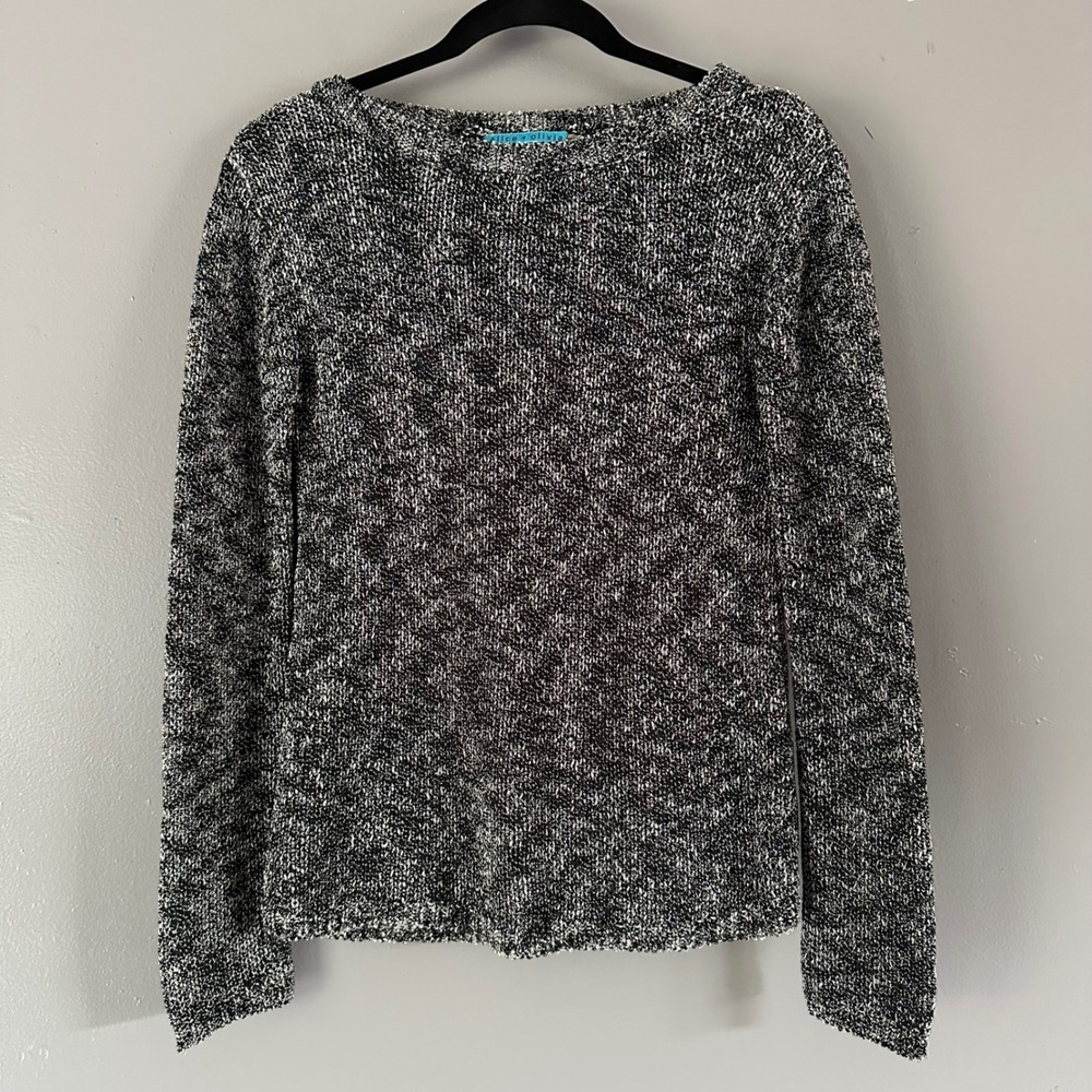 Alice + Olivia Black + White Speckled Metallic Crew Neck Sweater XS